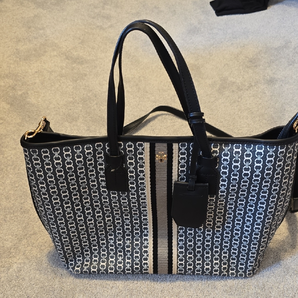 Tory Burch Black and White Geometric Tote